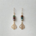 Indian Agate & Monstera Drop Earrings – Gold-Plated Stainless Steel
