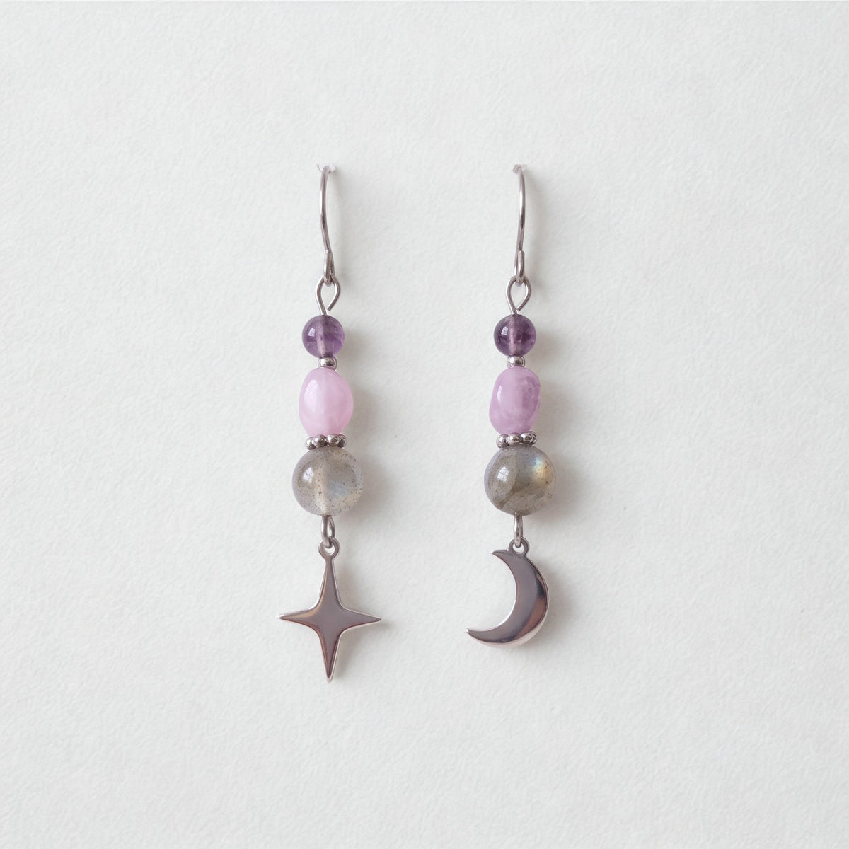 Labradorite Celestial Drop Earrings – Silver Stainless Steel