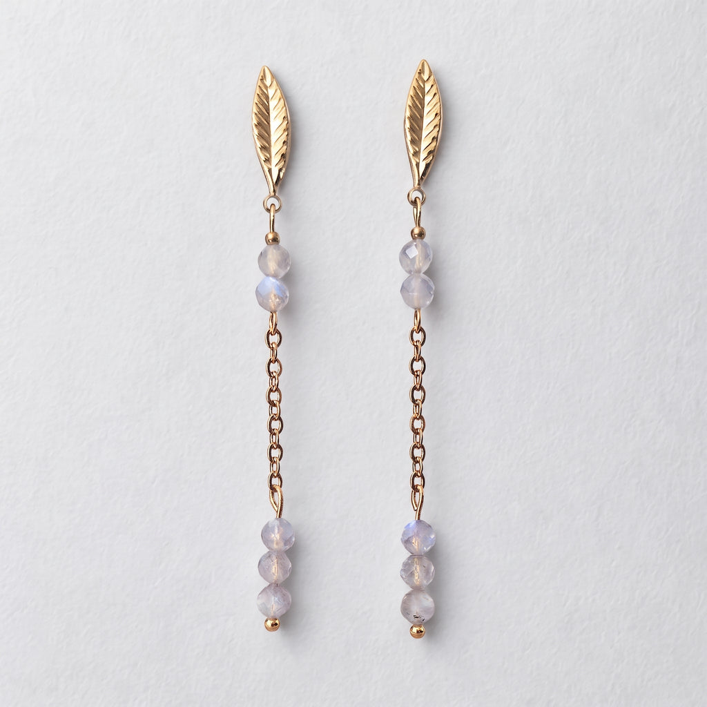 Labradorite Leaf Chain Drop Earrings – Gold-Plated Stainless Steel