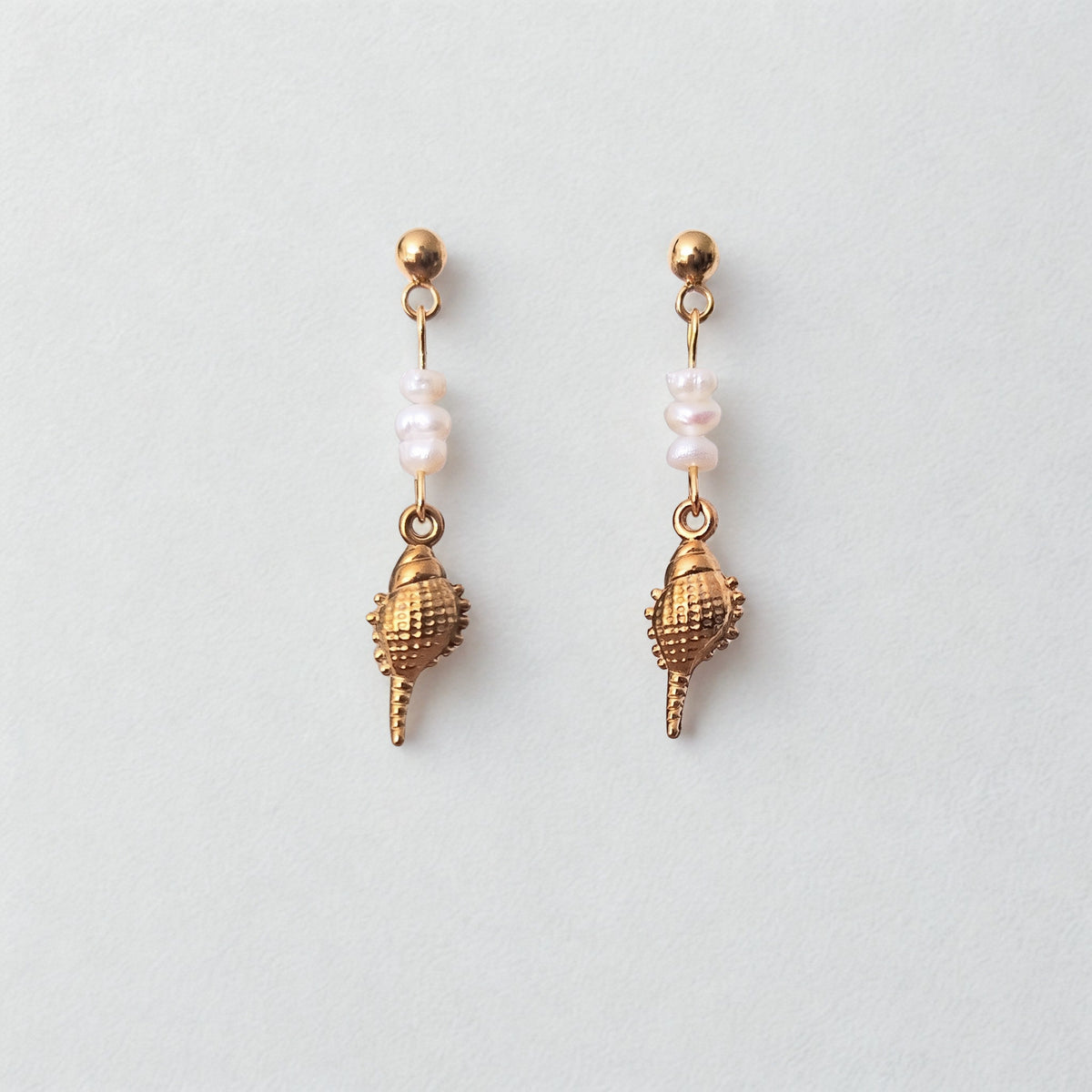 Pearl Seashell Drop Earrings – Gold-Plated Stainless Steel