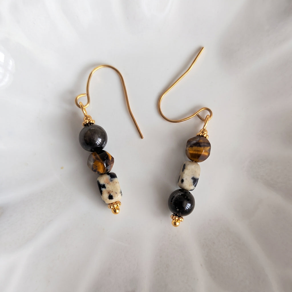 TIger Eye Dalmatian Drop Earrings – Gold-Plated Stainless Steel