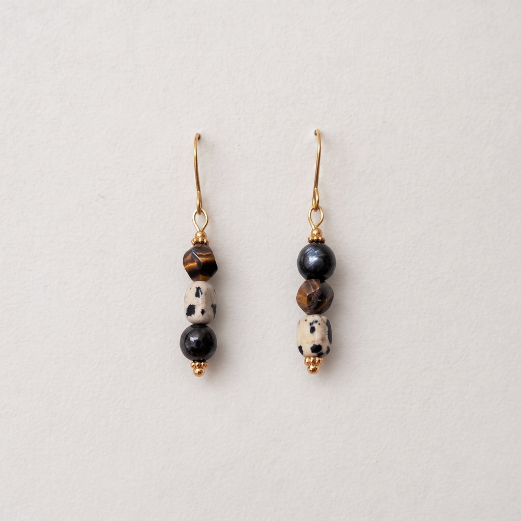TIger Eye Dalmatian Drop Earrings – Gold-Plated Stainless Steel