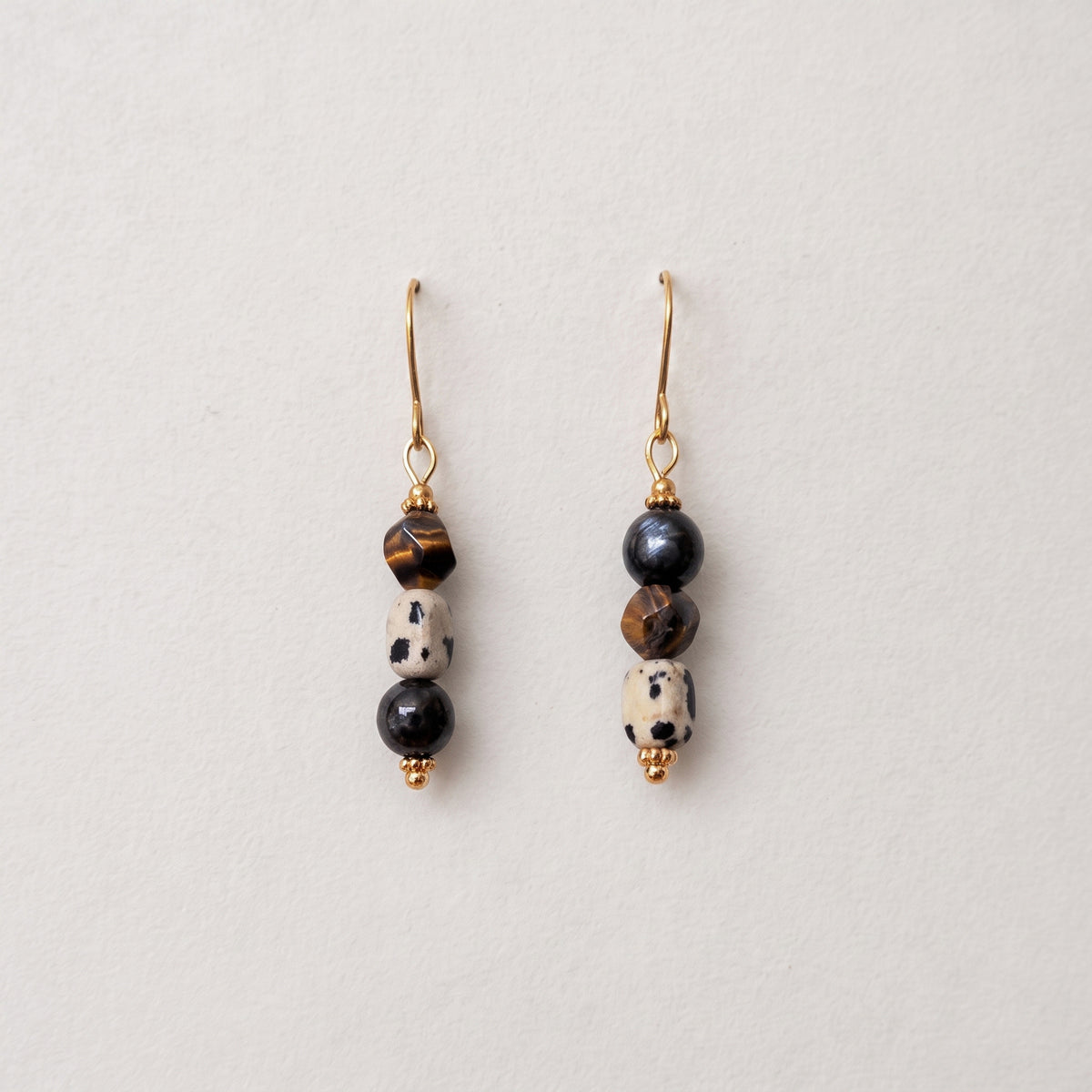 TIger Eye Dalmatian Drop Earrings – Gold-Plated Stainless Steel