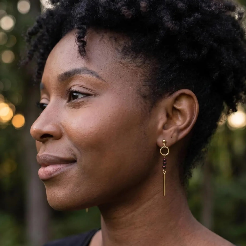 Garnet Bar Drop Earrings – Gold-Plated Stainless Steel