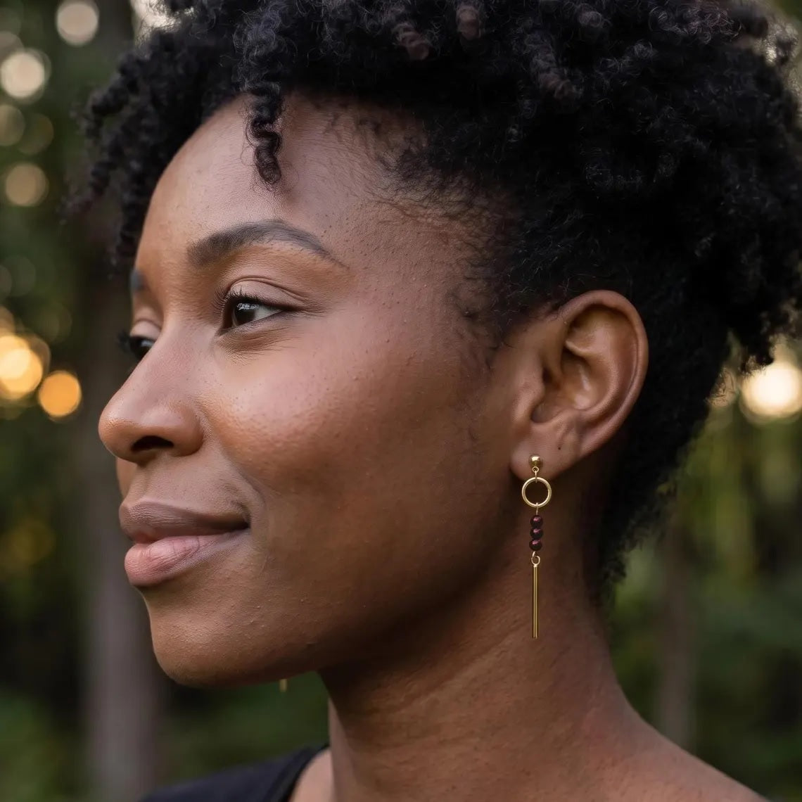 Garnet Bar Drop Earrings – Gold-Plated Stainless Steel