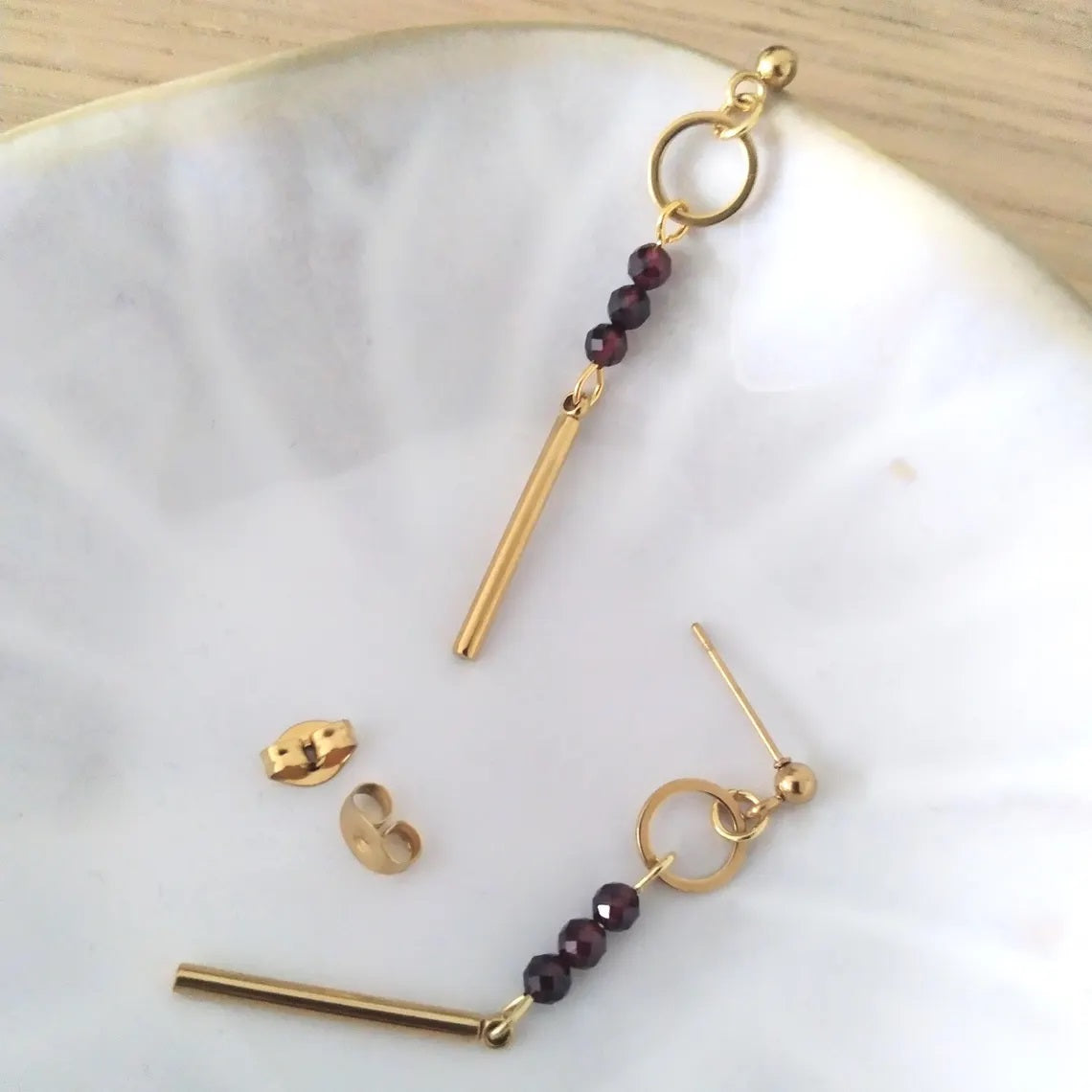 Garnet Bar Drop Earrings – Gold-Plated Stainless Steel