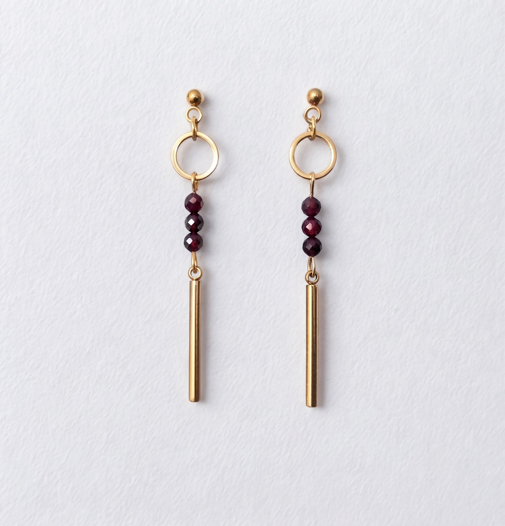 Garnet Bar Drop Earrings – Gold-Plated Stainless Steel