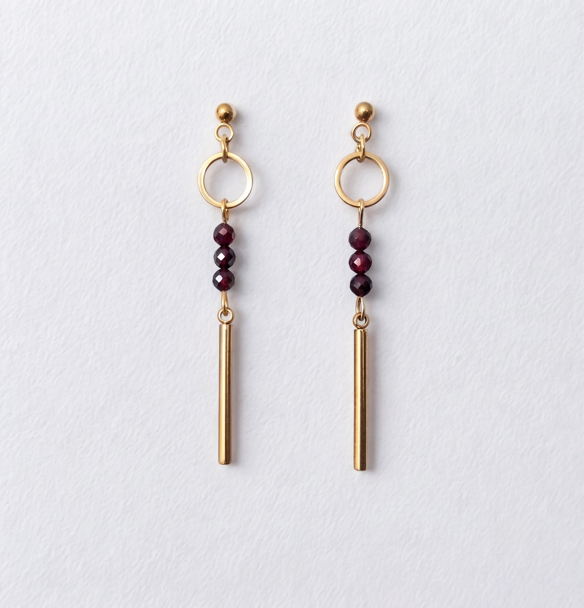 Garnet Bar Drop Earrings – Gold-Plated Stainless Steel