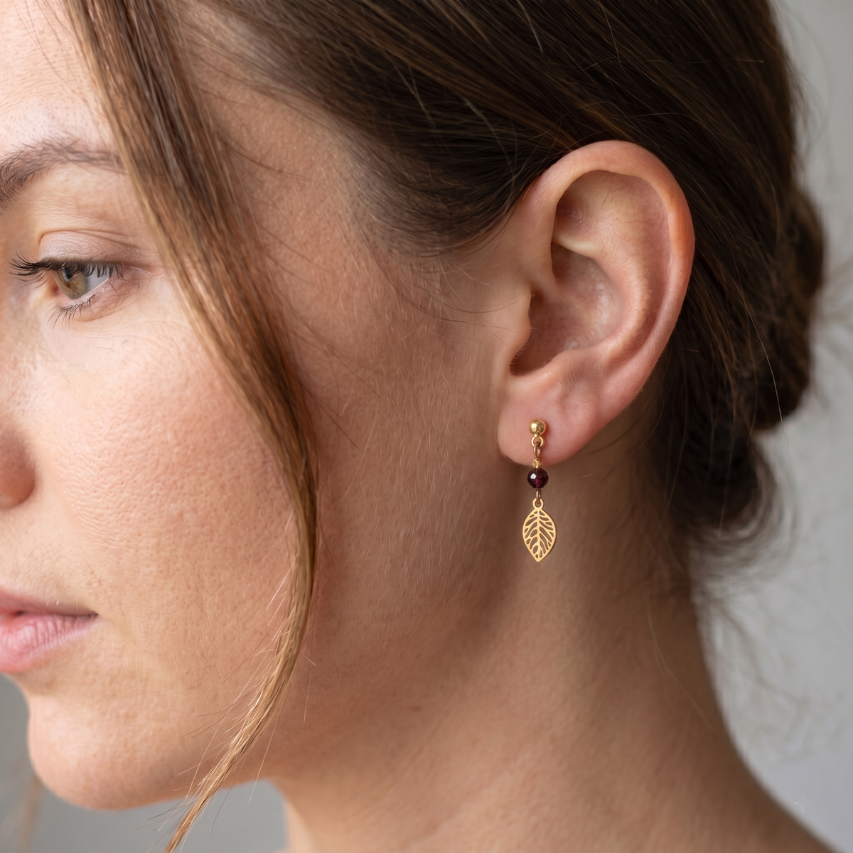 Natural Gemstone Leaf Drop Earrings – Gold-Plated Stainless Steel