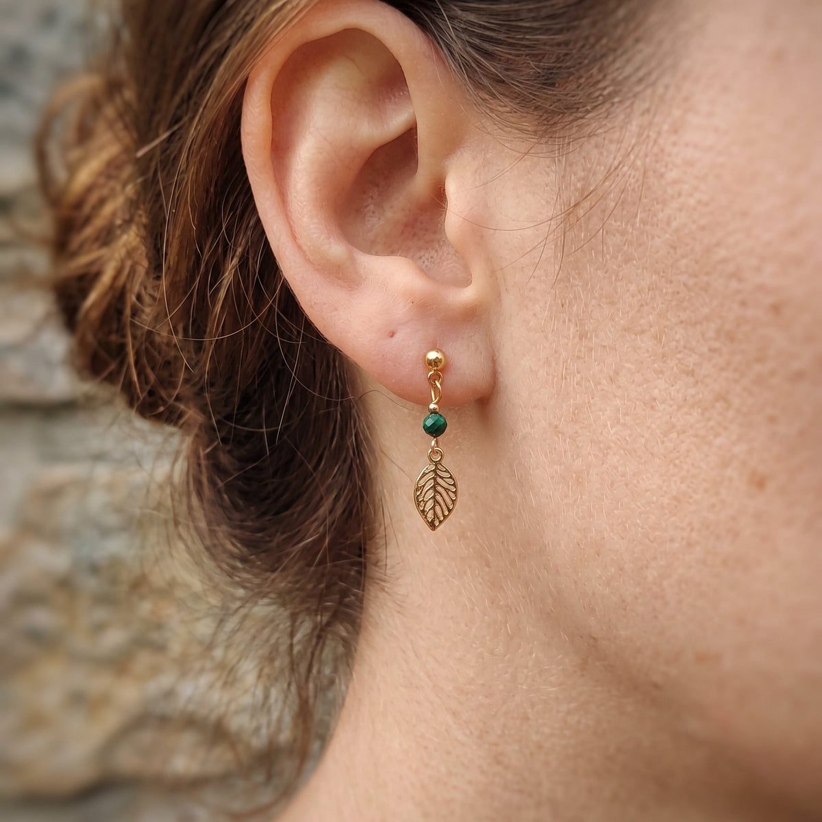 Natural Gemstone Leaf Drop Earrings – Gold-Plated Stainless Steel