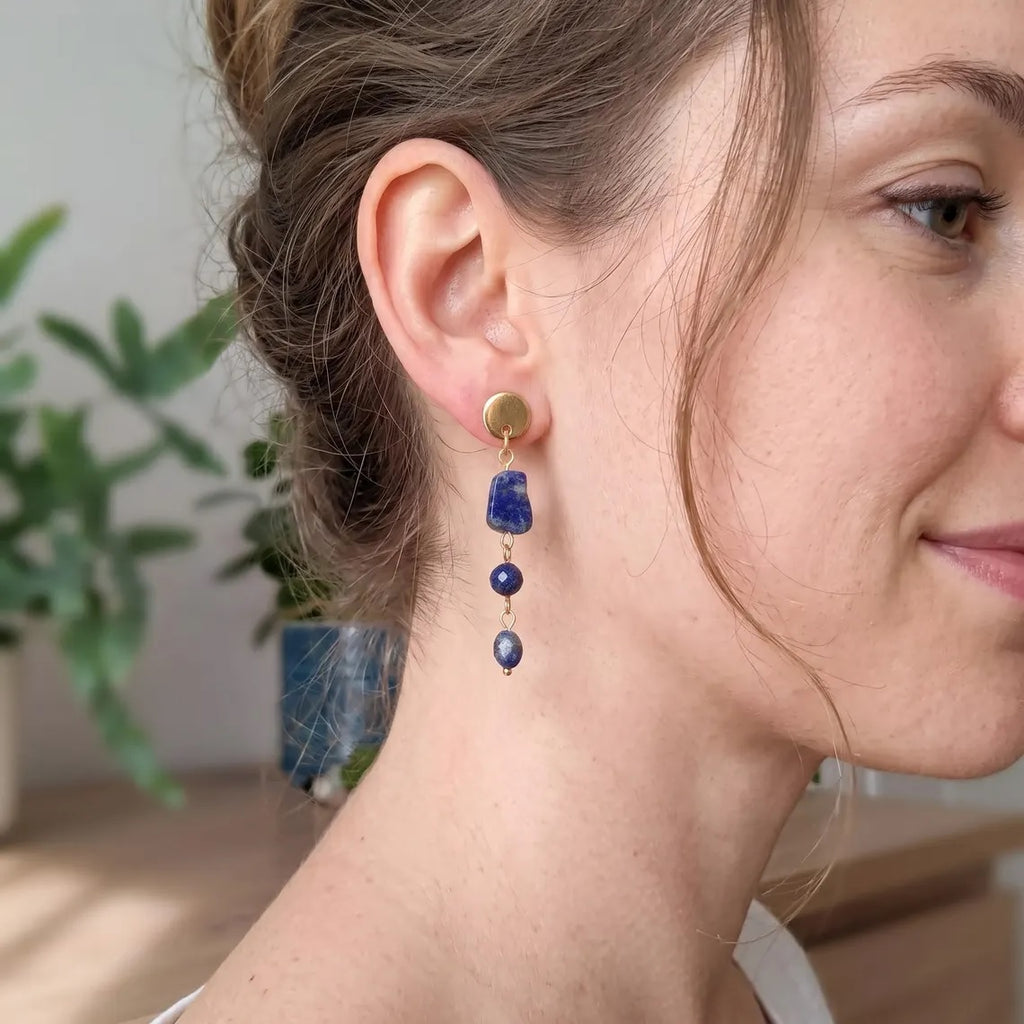 Lapis Lazuli Drop Earrings – Gold-Plated Stainless Steel