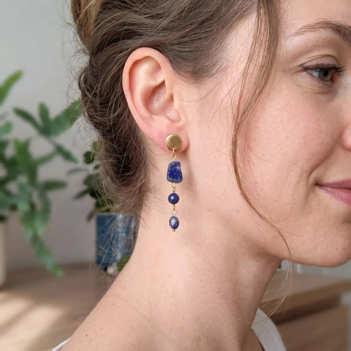 Lapis Lazuli Drop Earrings – Gold-Plated Stainless Steel