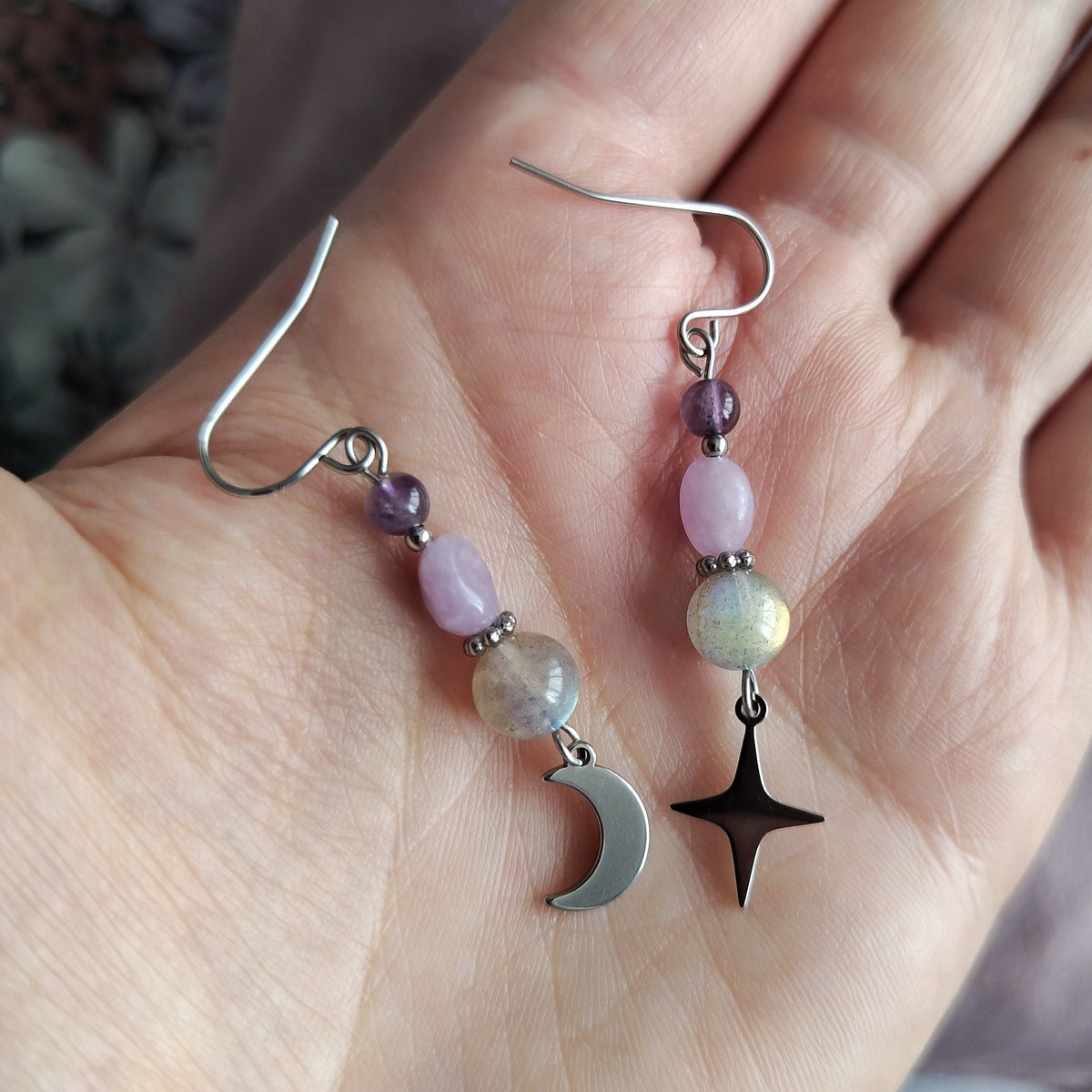 Labradorite Celestial Drop Earrings – Silver Stainless Steel