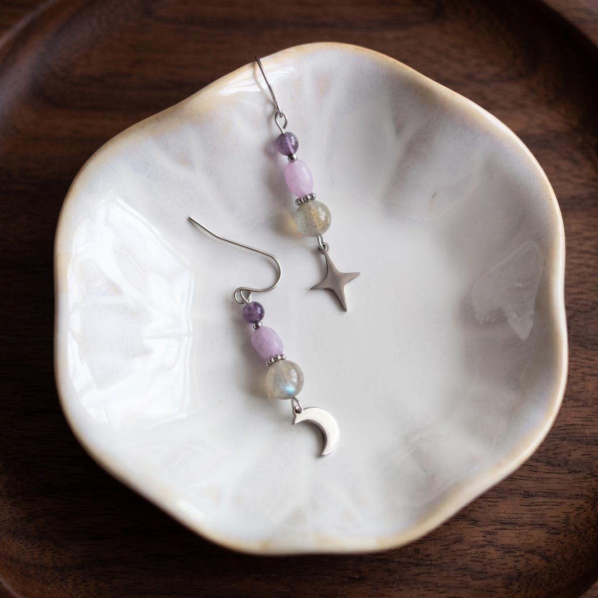 Labradorite Celestial Drop Earrings – Silver Stainless Steel