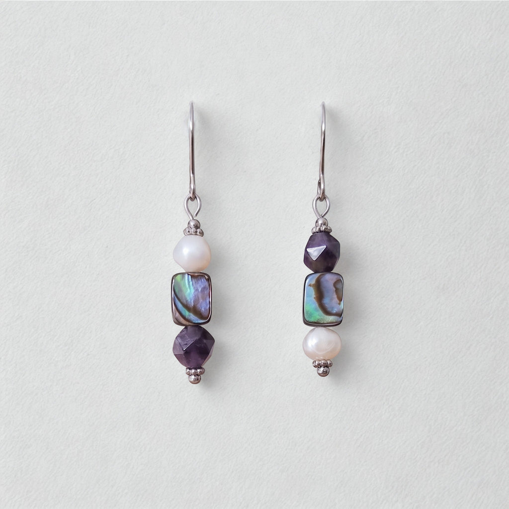 Pearl Paua Quartz Drop Earrings – Silver Stainless Steel