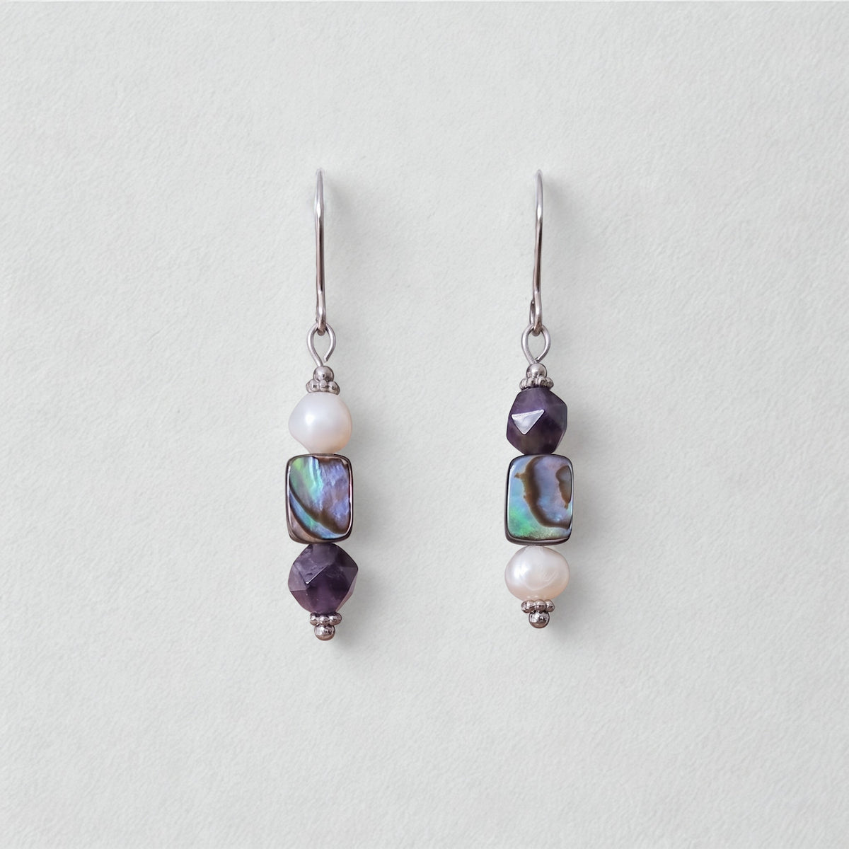 Pearl Paua Quartz Drop Earrings – Silver Stainless Steel