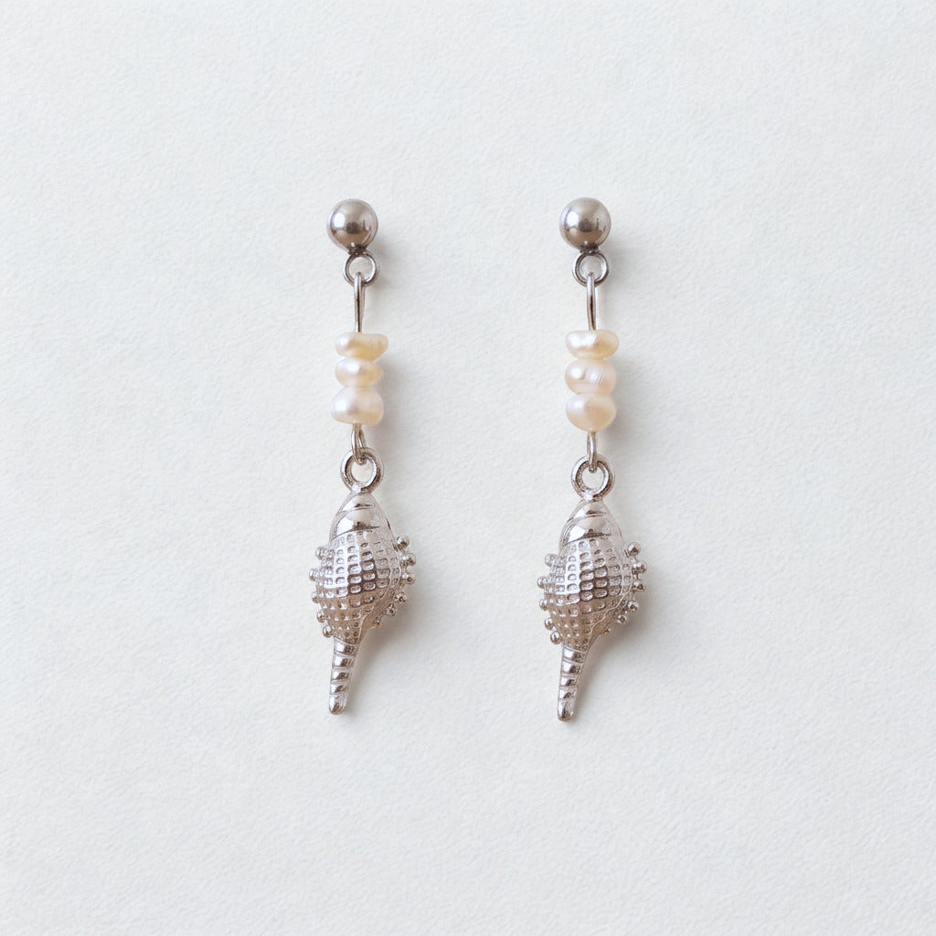Pearl Seashell Drop Earrings – Silver Stainless Steel