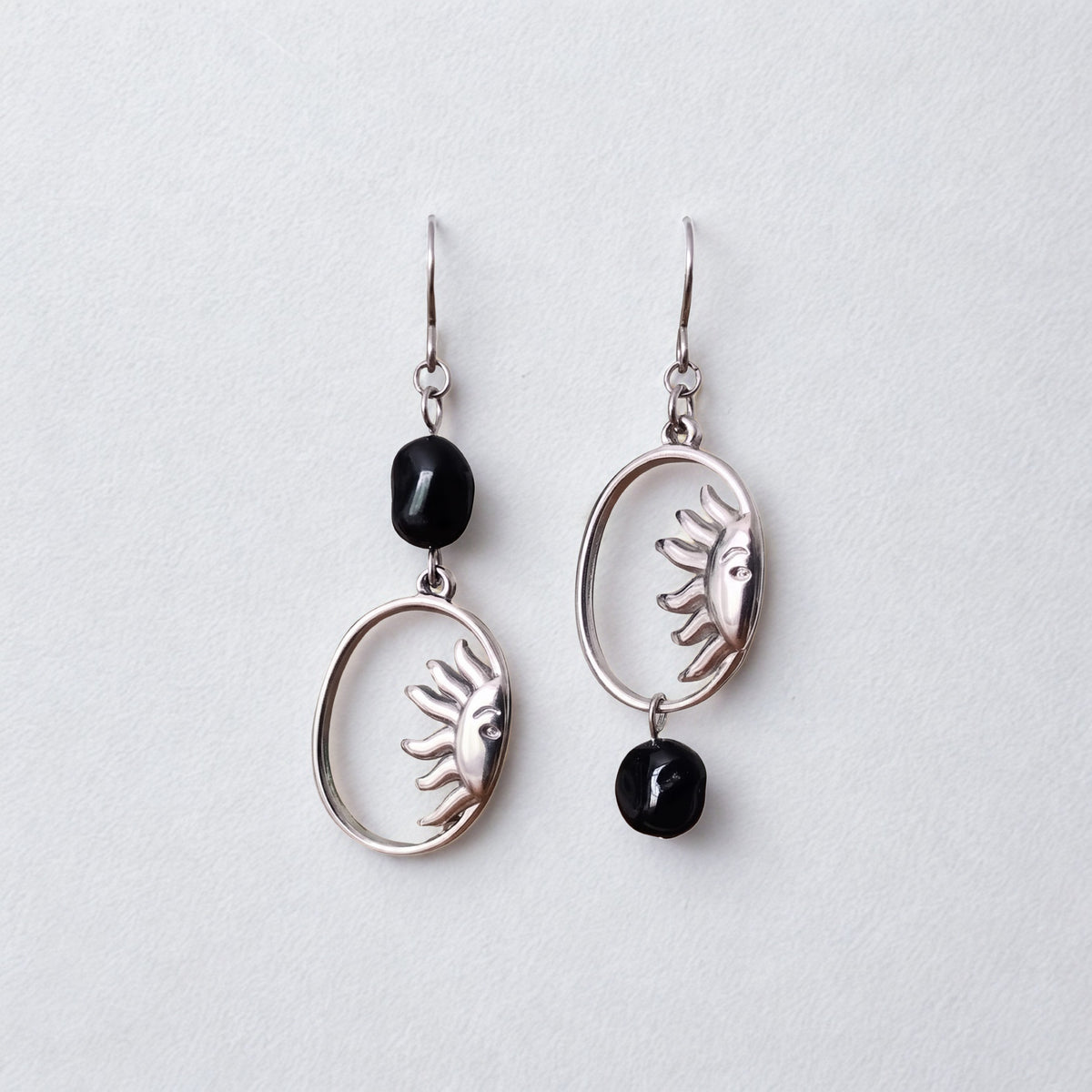Gemstone Sunburst Oval Drop Earrings – Silver Stainless Steel