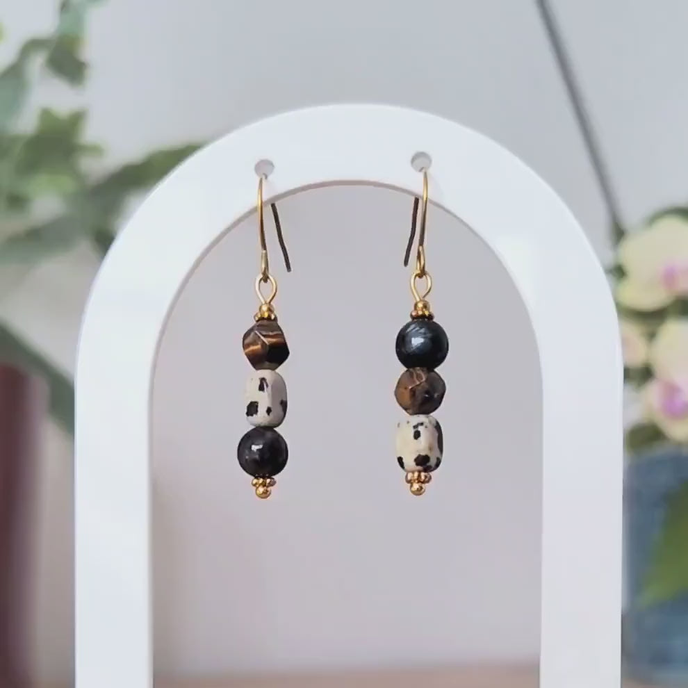 TIger Eye Dalmatian Drop Earrings – Gold-Plated Stainless Steel