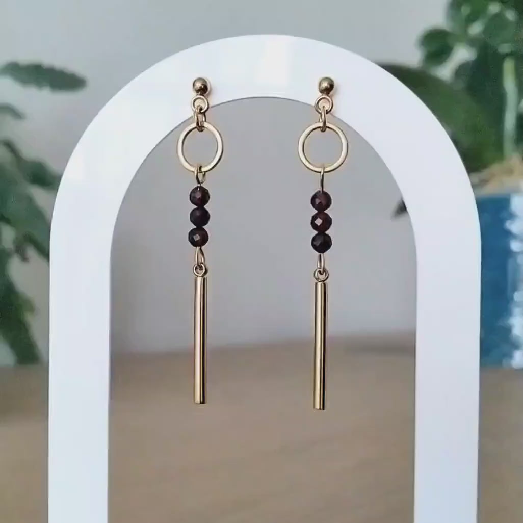 Garnet Bar Drop Earrings – Gold-Plated Stainless Steel